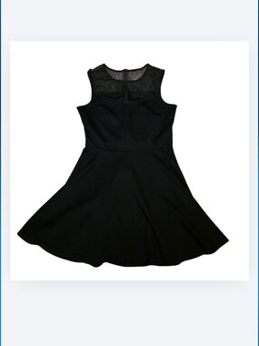 Black Fit & Flare Dress Mesh Yoke XL Goth Minimalist Skater Dress